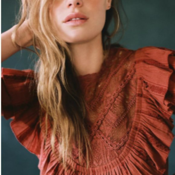 Anthropologie Ruffled Rust color Mini Dress - Picture 3 of 8